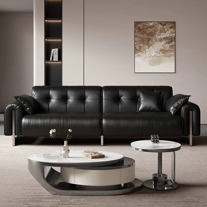 Leather first layer cowhide living room sofa straight row three sofa
