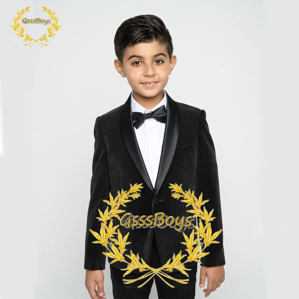 Velvet Kids Suit 2 Piece Shawl Collar Jacket Pants Wedding Tuxedo for Boys Fashion Winter Casual Blazer Child