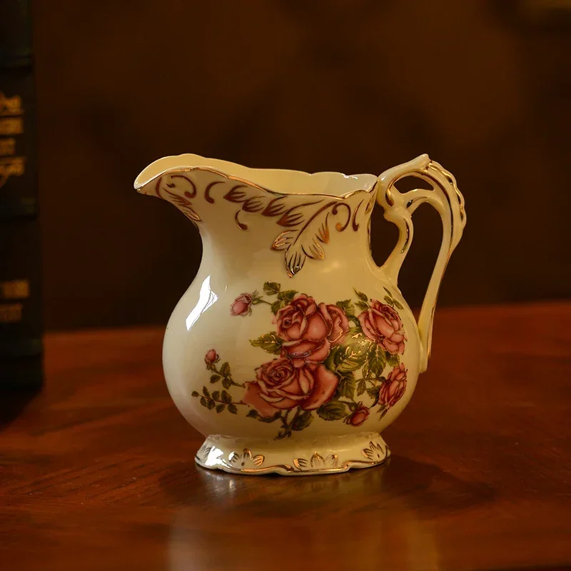 Ceramic Milk Can With Handle French Gold Printed Milk Jug Pointed Mouth Coffee Creamer Sugar Pot Home Afternoon Party Ware D7O0K