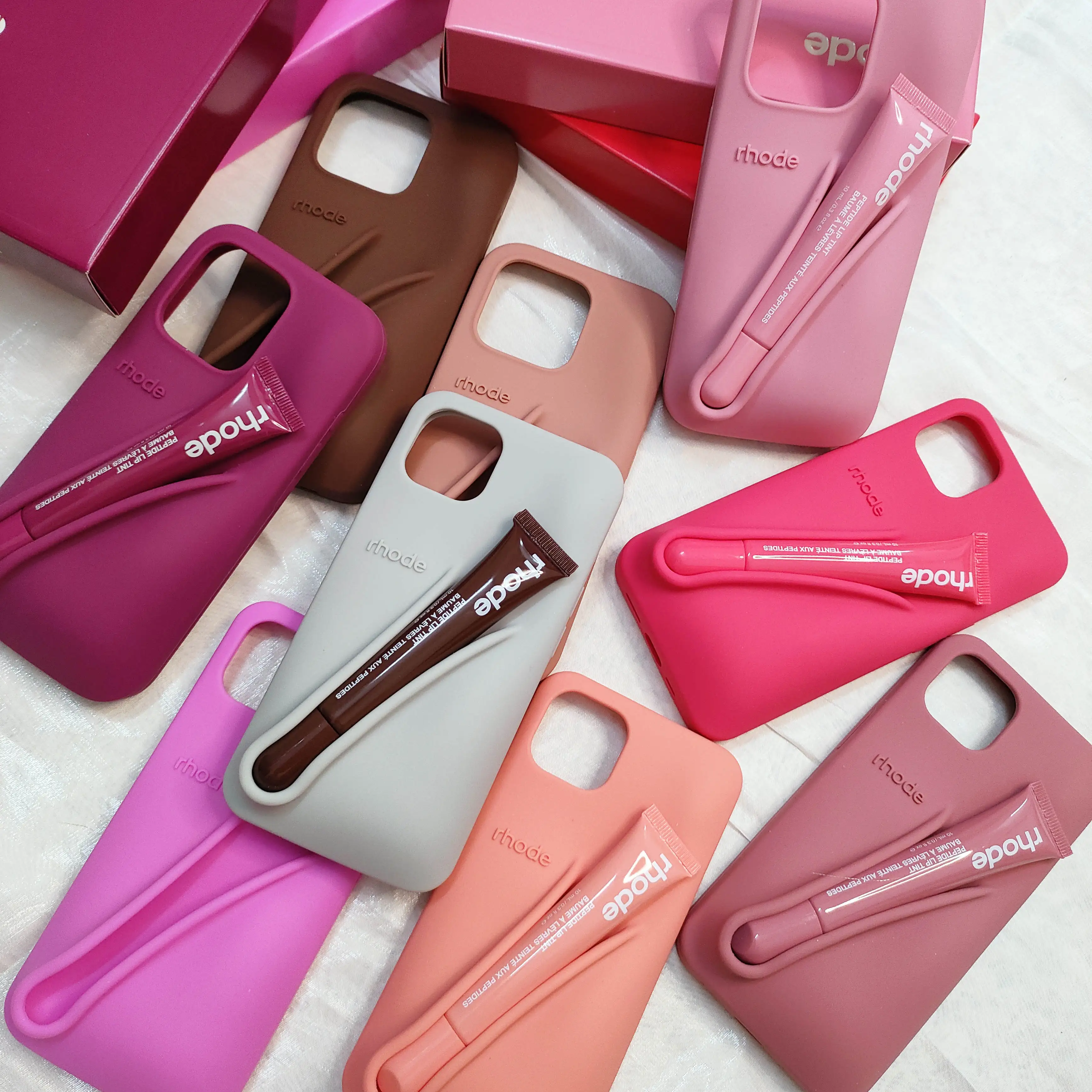 1:1 Original Top Quality Lipstick Rhod Phone Case for iPhone 16 Pro Max 11 12 13 14 15 Lipgloss Holder Lip Balm Soft Cover Gifts