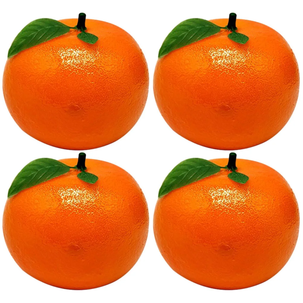 4 Pcs Fruit Ornaments Model Decor Artificial Oranges Decoration Fake Plants with Leaves Simulation