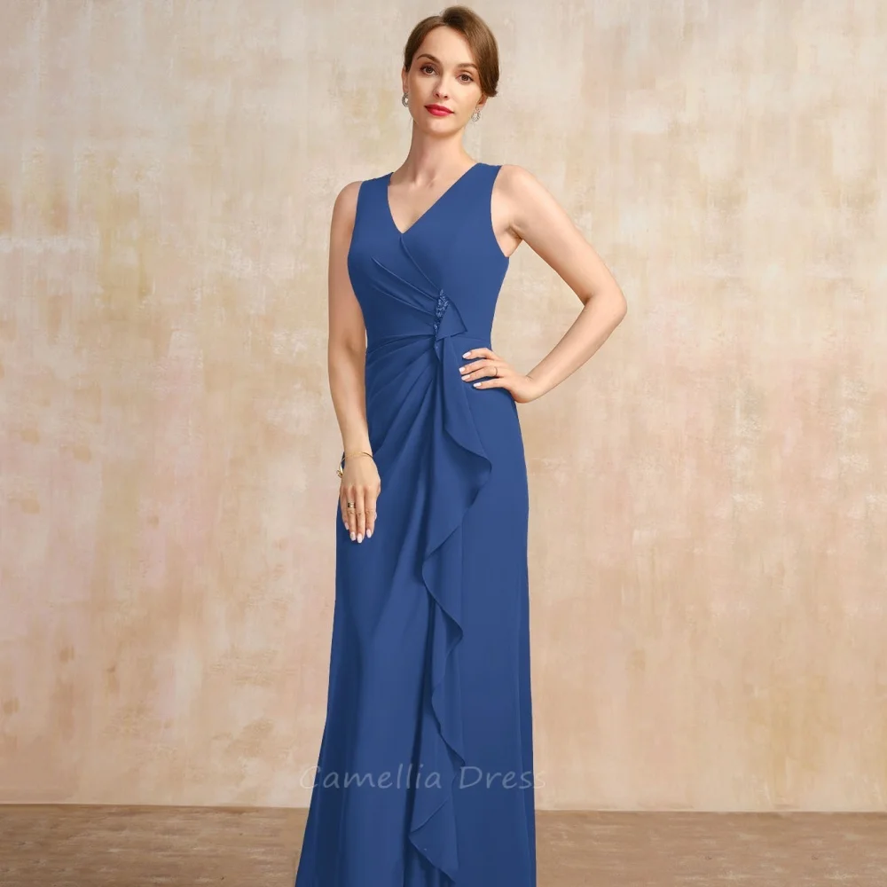 Customized Mother of the Bride Dress Mermaid V Neck Wedding Guest Gown Crystal Floor Length Evening robe mother of bride