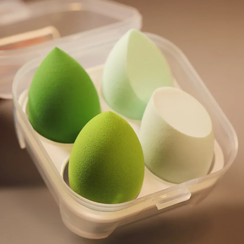 Houselin Set of 4 Wet & Dry Cosmetic Sponges for Liquids, Creams & Powders with Egg Sponge Hybrid Holder Box