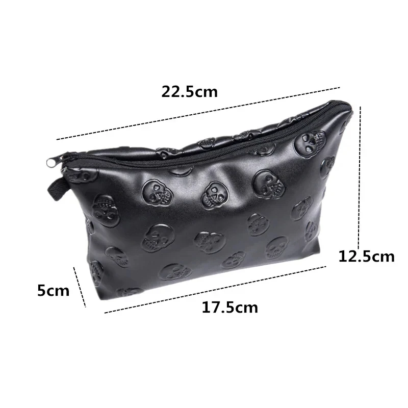 Trousse de maquillage en cuir PU pour femme, trousse à cosmétiques tête de mort noire, trousse de toilette, évaluation de voyage, livraison directe, 1 PC