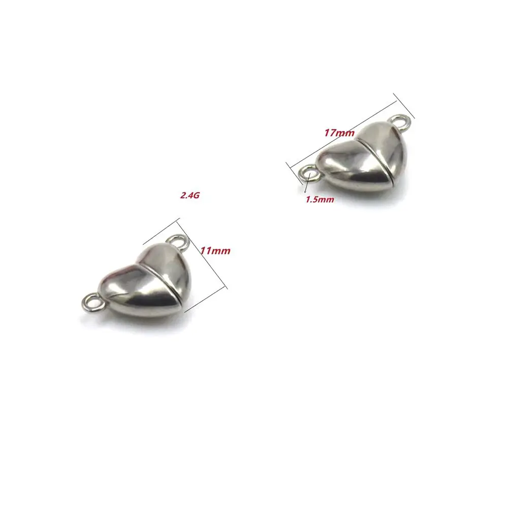 

10 шт., магнитная пряжка в форме сердца из нержавеющей стали, DIY браслет, ожерелье, разъем, фурнитура для ювелирных изделий из нержавеющей стали