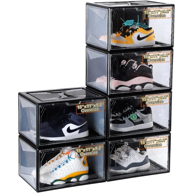 

Shoe Storage Boxes Organizers 15" x 11" x 9.25" Extra Large Size Sneaker Display Shoe Containers Clear Plastic Stackable