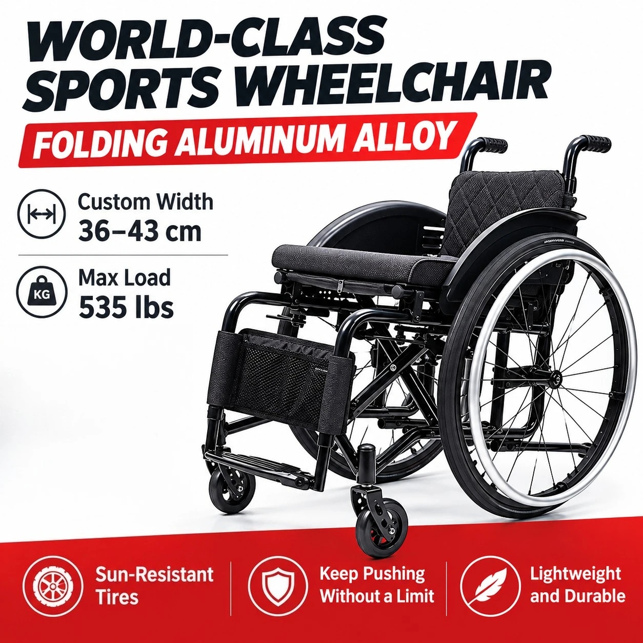 Super Lightweight Sports Wheelchair 24 Inch Aluminum Alloy Folding Manual Wheelchair Portable Rehabilitation Exercise Wheelchair