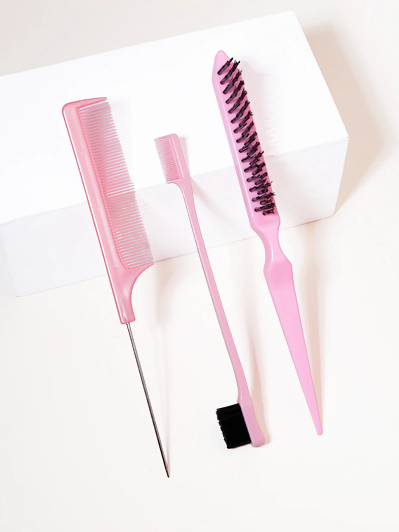 Styling comb set with nylon hair brush, steel needle mouse tail comb, edge control brush, suitable for everyone to use
