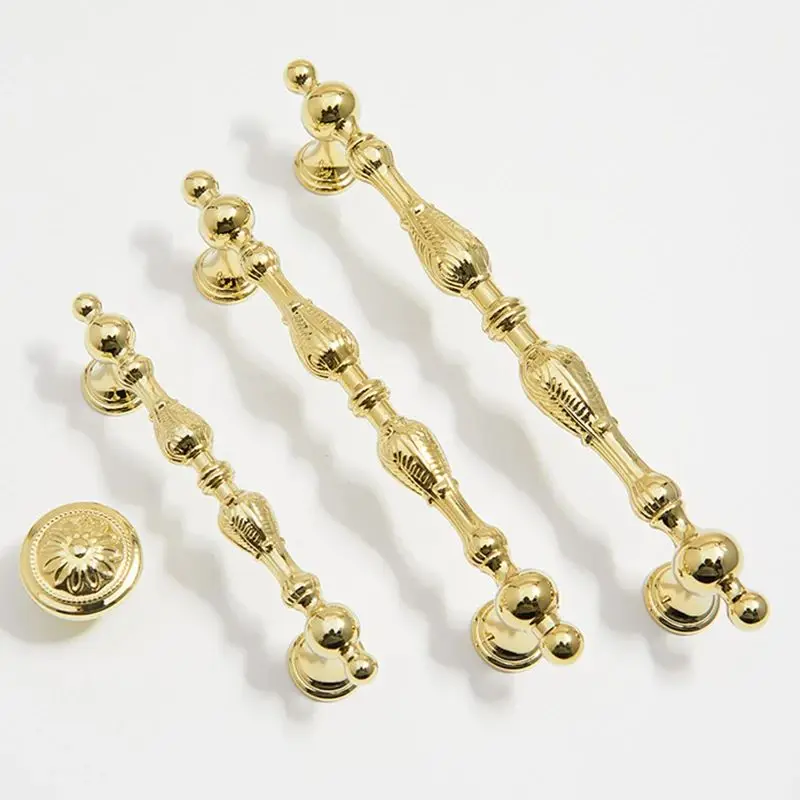 HOT 10PCS Solid Brass Shiny Gold Furniture Pulls Handles Drawer Knobs Cupboard Wardrobe Closet Dresser Wine Cabinet Pulls Knobs