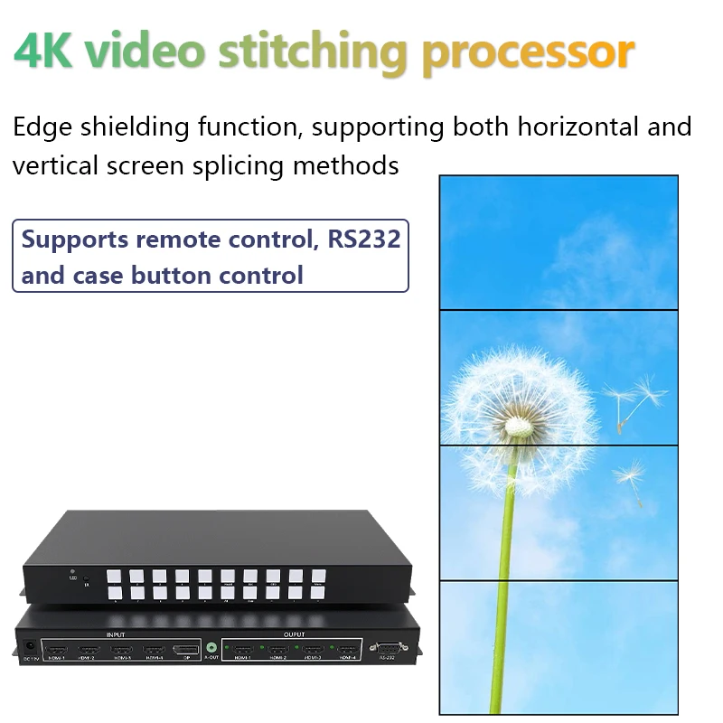 4 in 4 out Seamless Splicing Matrix Processor Switcher 4K60Hz HDMI Switcher Matrix 4x1 Horizontal mode