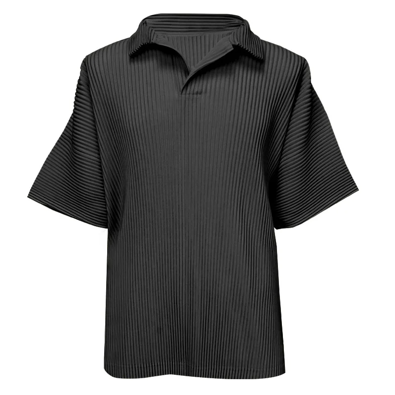 Pleats Pleated Original Polo Shirt Men 2024 Summer Casual Simple Short-sleeved Lapel Mens T-shirt Solid Versatile Men's Clothing