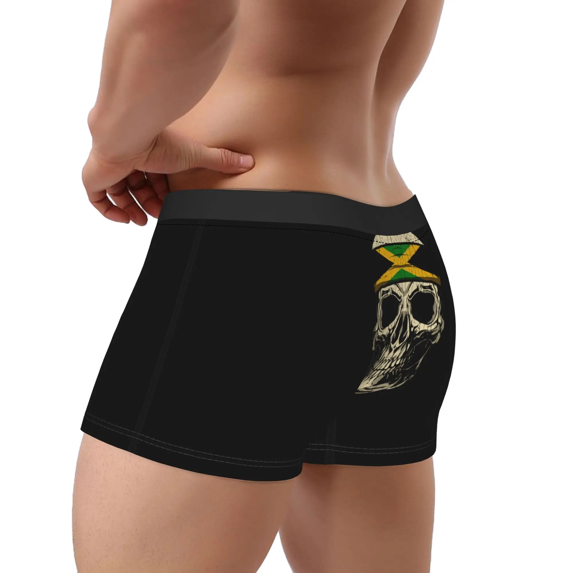 Vintage Skull Nationality Country Flag Jamaica Flag Boxershorts 3D Pouch Underwear Print Boxer Brief Elastic Men's Underpants