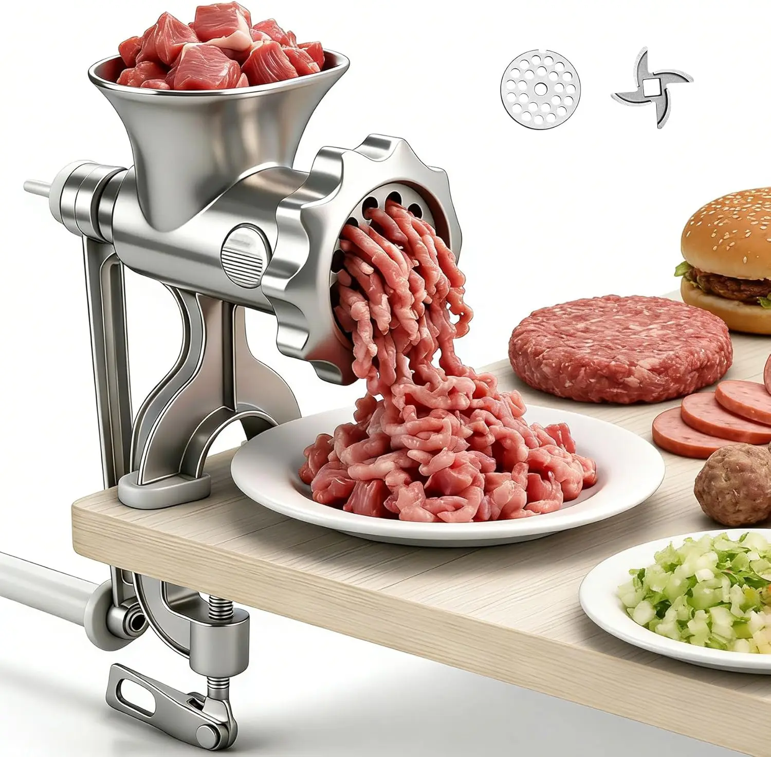 

Manual Meat Grinder, Meat Mincer with Table Clamp, Heavy Duty Sausage Maker for Homemade Beef Pork Chicken
