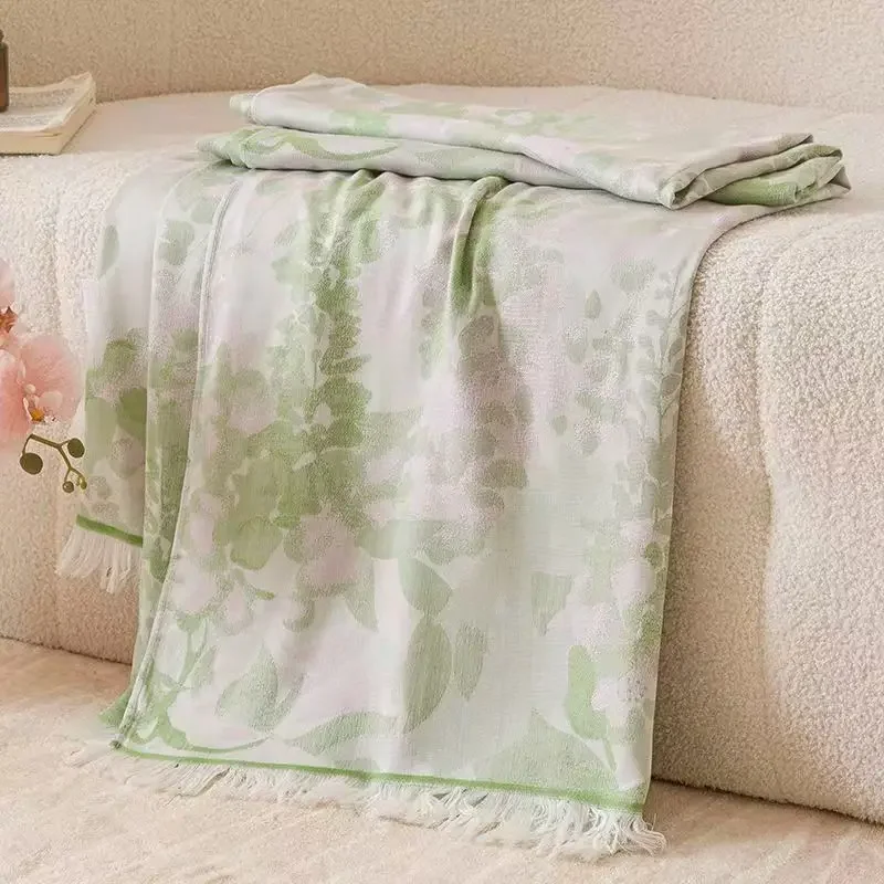 Summer Lyocell Bamboo Fiber Blanket Cooling Bedding For Single Bed Sheet Silky Yarn Dyed Jacquard Double-layer Throw 150x200cm