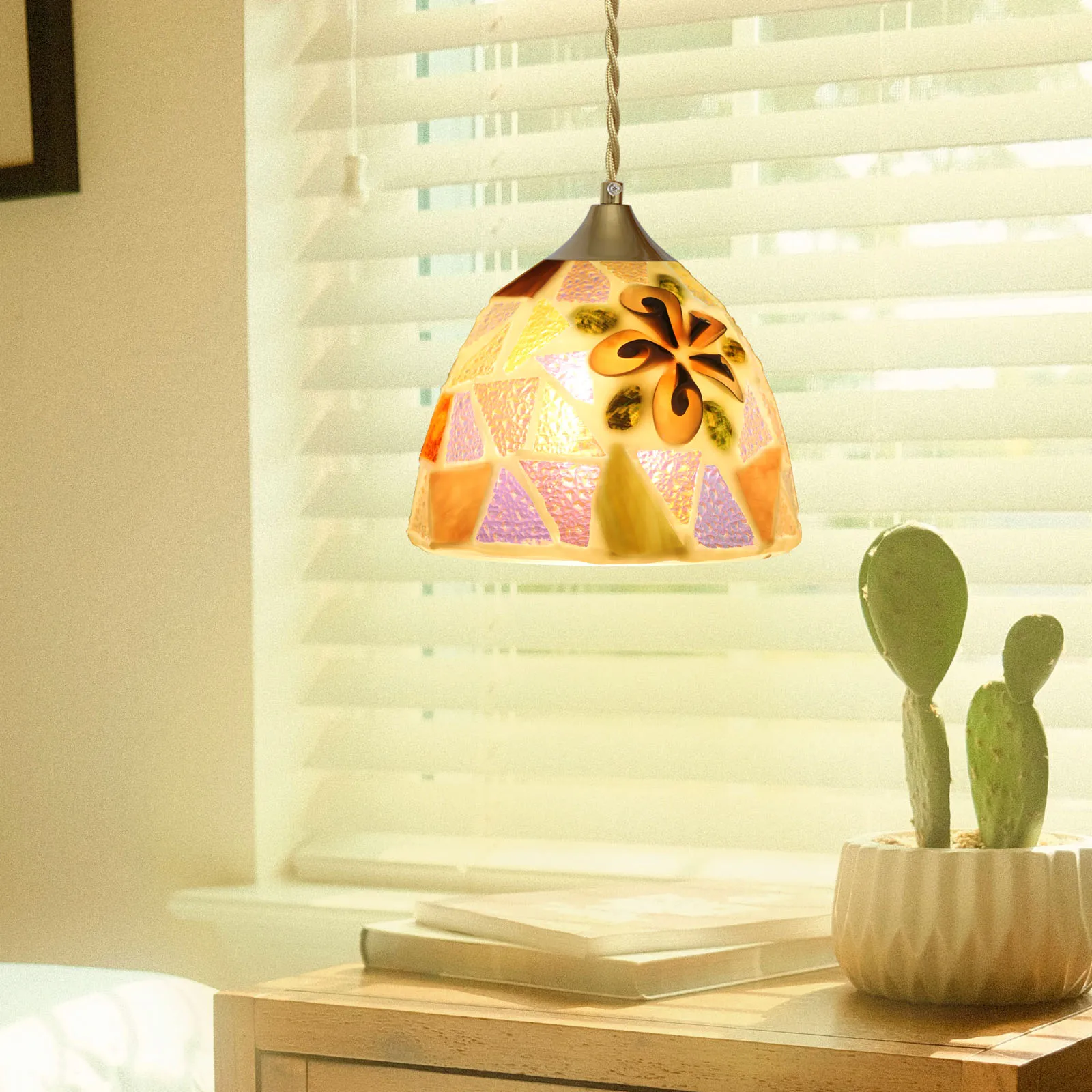 

E27 Modern Creative Colored Glass Fragment Sea Shell Lampshade Chandelier Living Room Home Decoration Lighting Pendant Lamp