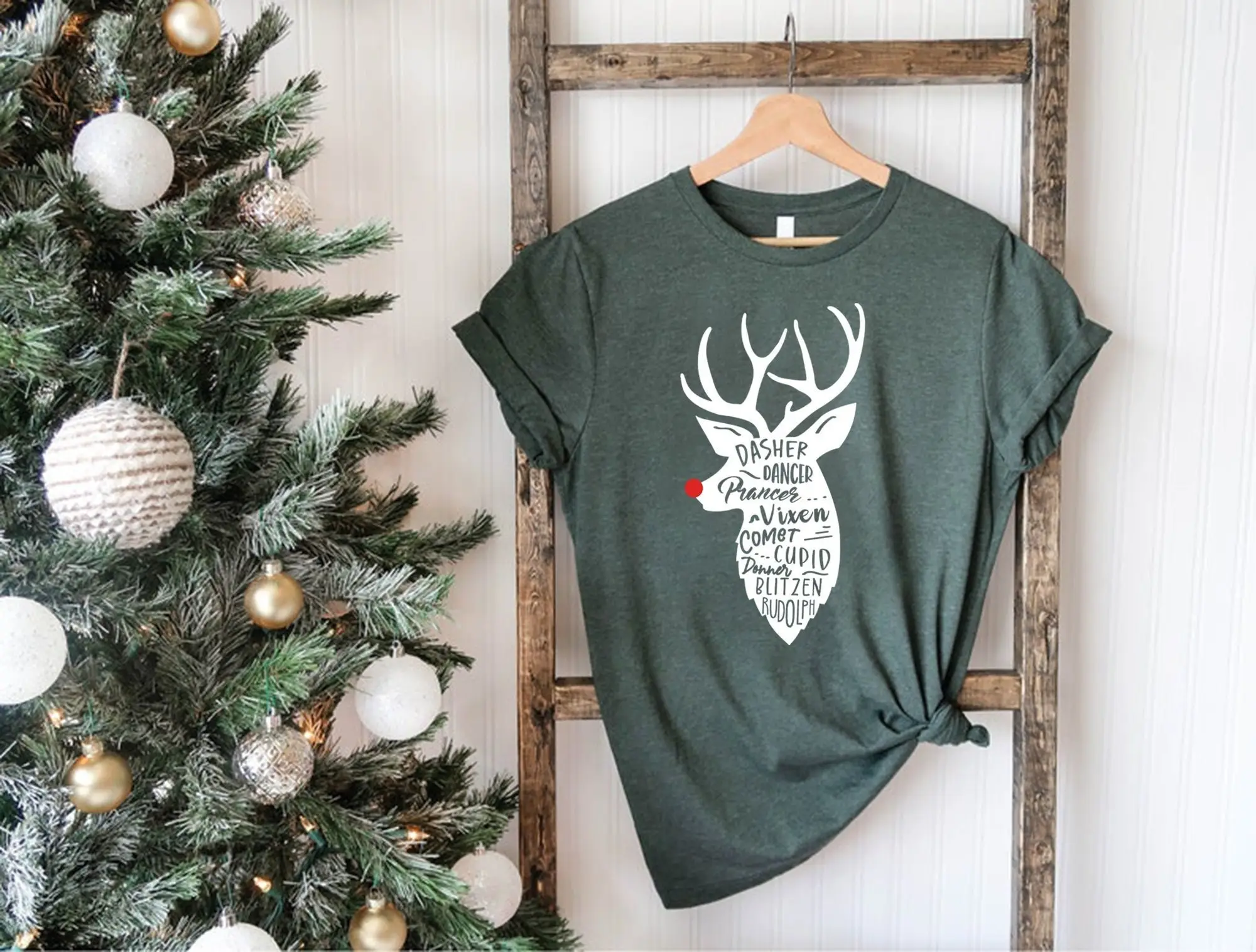 Dasher Prancer Vixen Comet Cupid Donne Blitzen Rudolph T Shirt Santa'S Red Nose Reindeers Reindeer Christmas Names