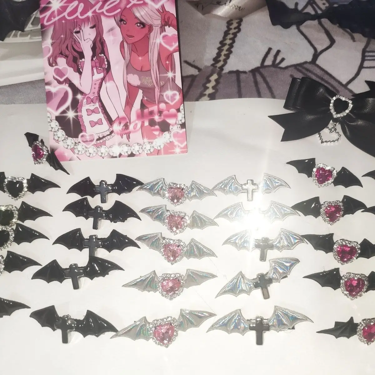 Laser Leather Bat Demon Angel Wings Crystal Heart Cross Hair Clip Dark Fun Y2k Harajuku Trendy Gothic Fashion Hair Accessories