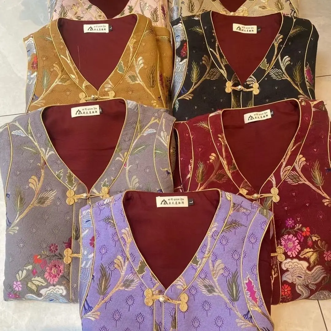New Tibetan Coat Vest Fashionable Retro Ethnic Style Double-Layer Heavy-Duty Printed Jacquard Mid-Length