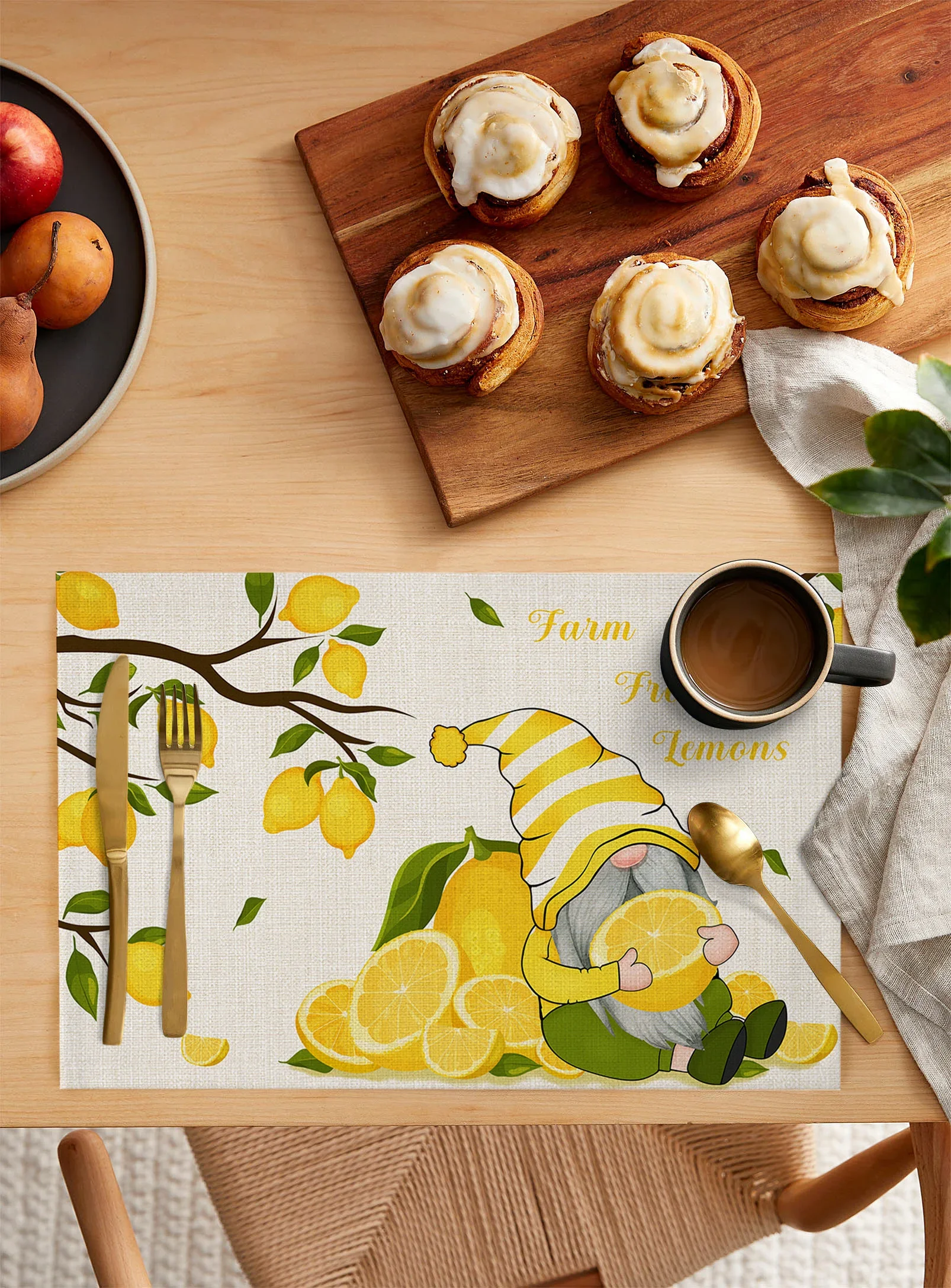 Lemon Dwarf Summer Placemat for Dining Table Tableware Mats 4/6pcs Kitchen Dish Mat Pad Counter Top Mat Home Decoration