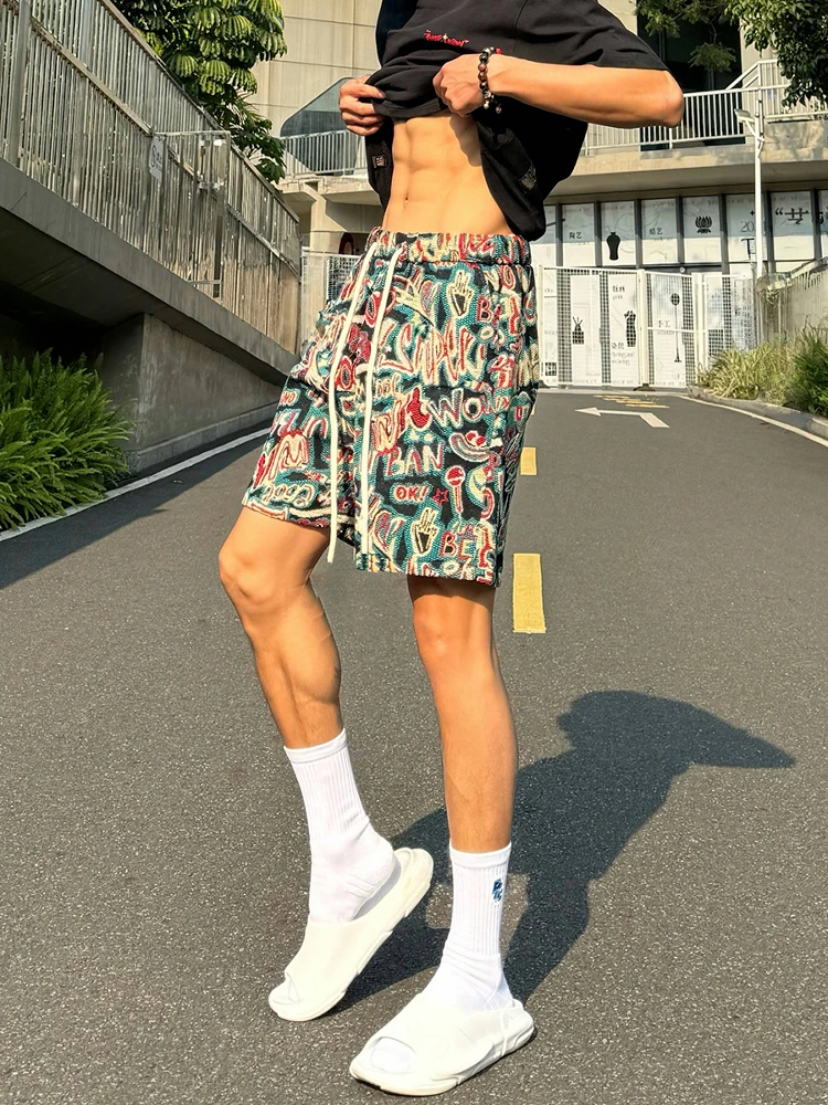 

Мужские этнические шорты из плотной ткани, летние, свободные, широкие, повседневные, длиной до колена, дышащие, прямого кроя, со средней посадкой на талии