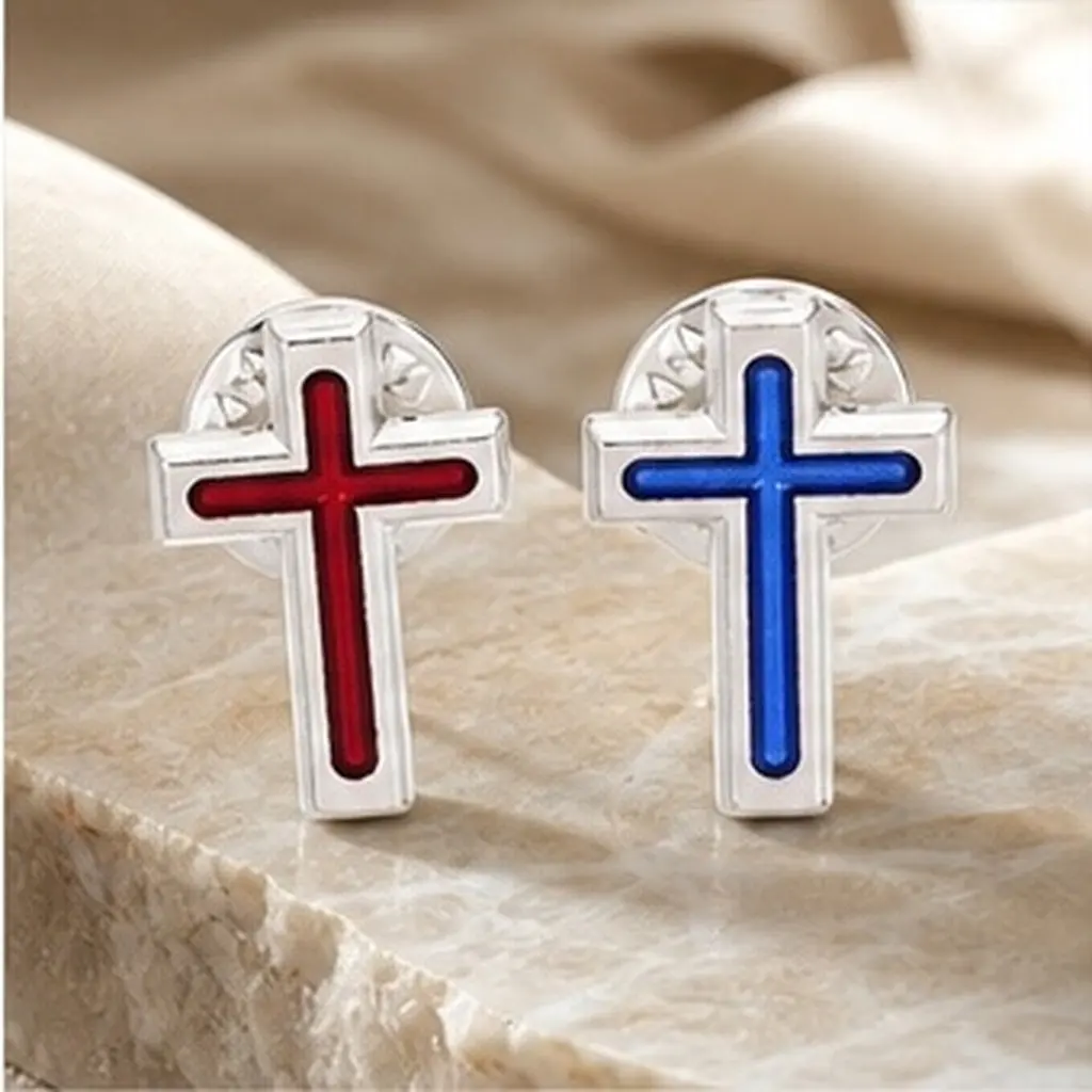 2Pcs Religious Brooch Pin Cross Design for Suit Dress Hat Elegant Communion Ceremony Accessory Christian Faith Statement Piece