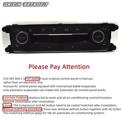 5CG 907 044 C Auto Heating Air Conditioning Control Switch Panel for Jetta VS5 VS7