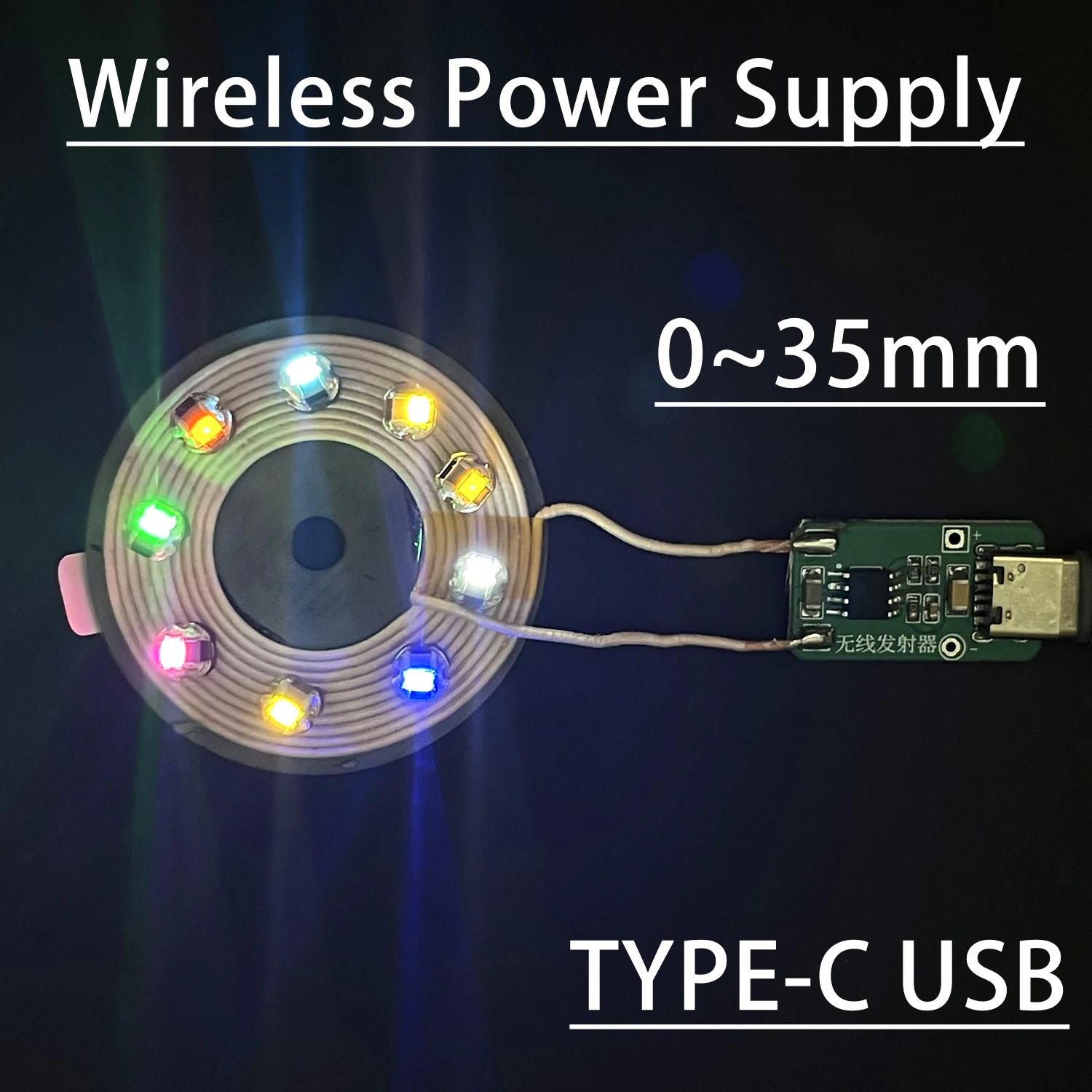 [0-35mm Wireless Power Supply ] Type-c USB Wireless Transmitter Coil Induction 5X Receiver LED Light Lamp DIY Model Gundam Toys