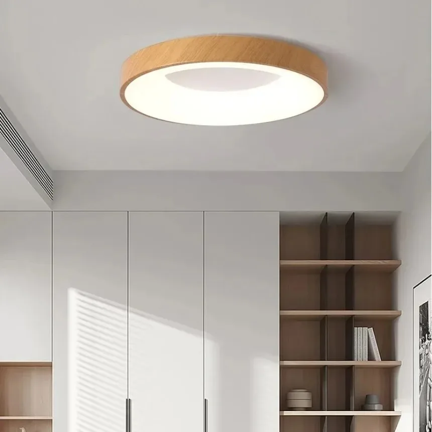 Imagem -03 - Moderno Circular Lâmpada de Teto Led Macaron Minimalista Grão de Madeira Escurecimento Remoto Luz Decorativa Sala de Estar Quarto Casa