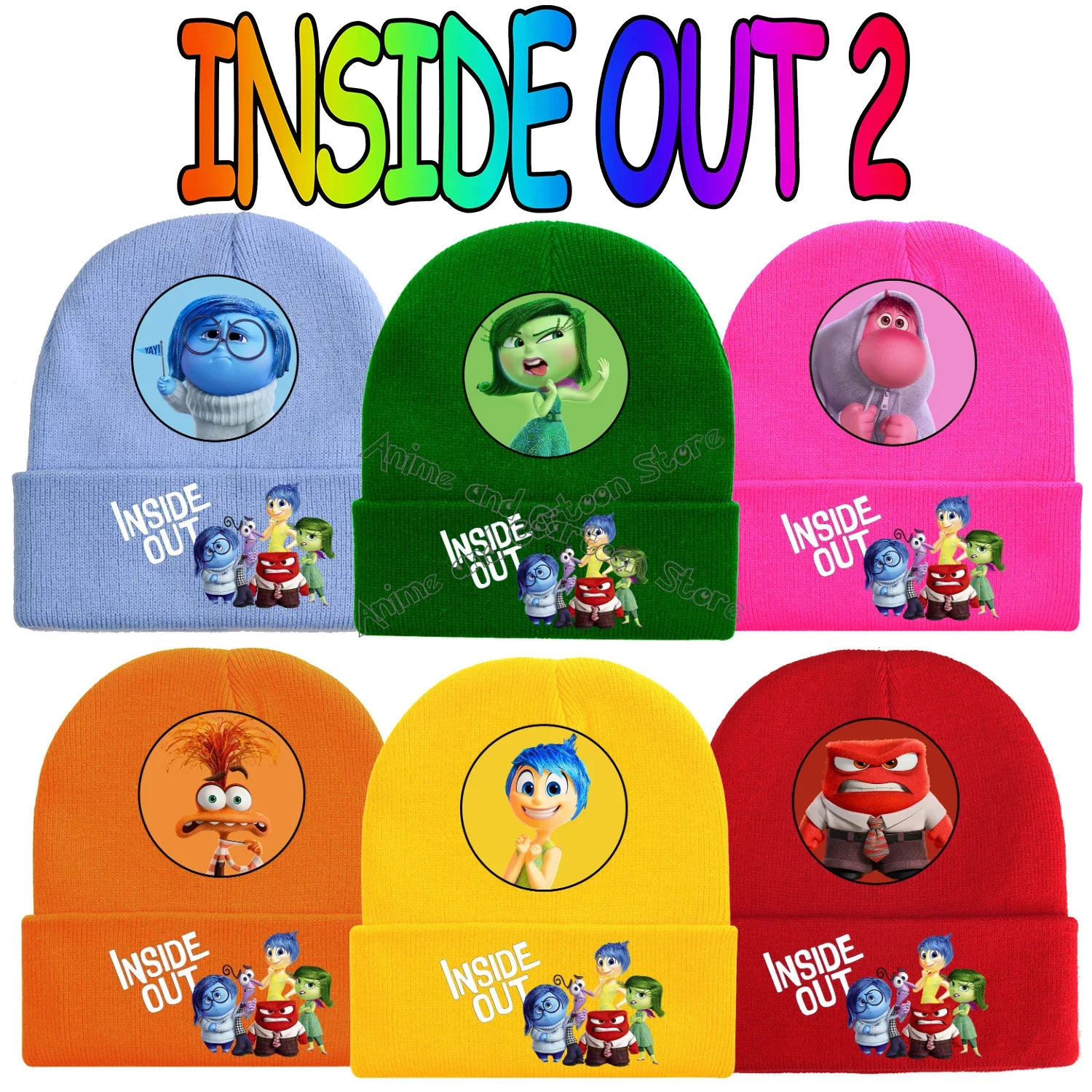 Disney Inside Out 2 Knitted Hat for Children Knitted Cap Cartoon Anime Hip Hop Finger Caps Decoration Skullies Beanies Kids Gift