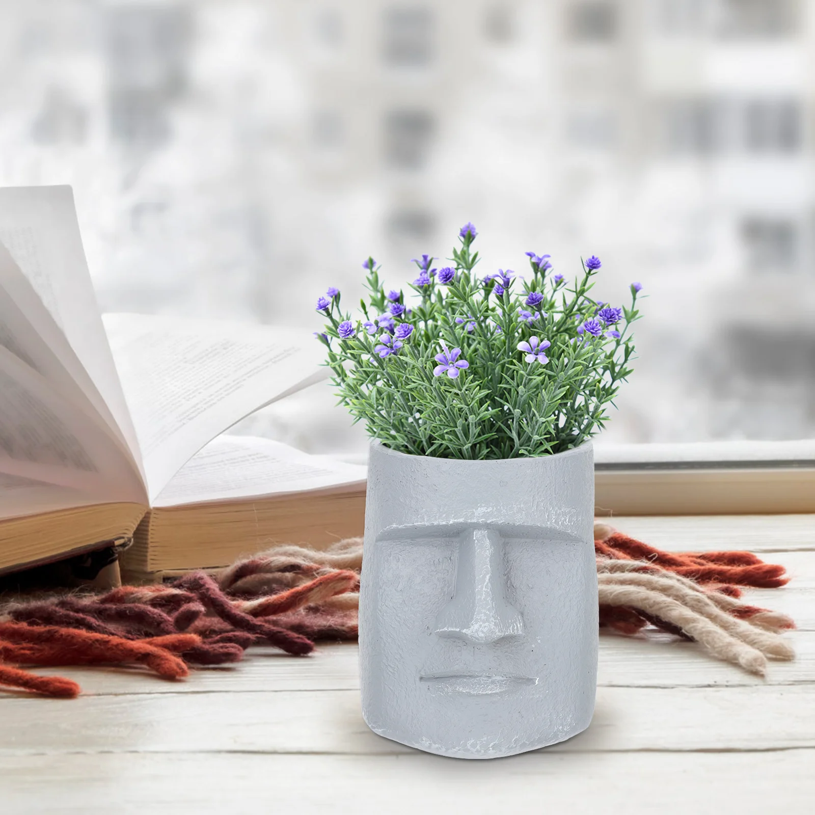 Easter Island Flower Pot Household Home Accessory Container Planter Face Design Simple Stand Unique Supply