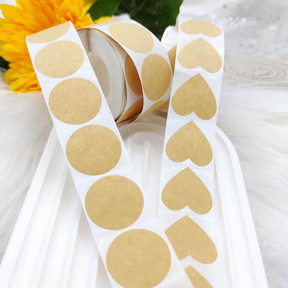 2.5cm 100-500pcs Blank Kraft Paper Circular Heart Stickers Gram Writing Stickers Gift Packaging Sealing Labels