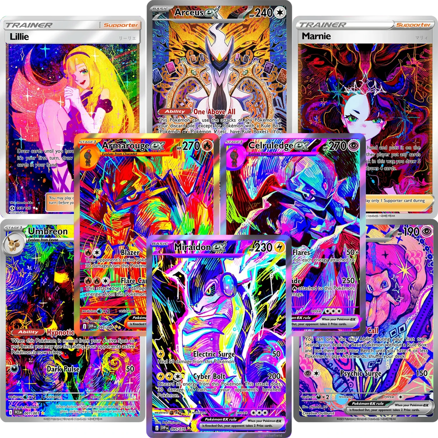 Tarjeta PKM PTCG, Serie Estilo Pop Art Psicodélico, Cazadores de Reliquias Personalizados, TCG, Arte Holográfico Coleccionable, Juego de Anime, Tarjetas de la Vida Real