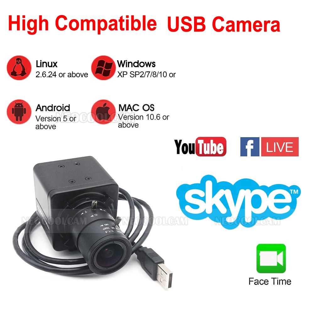 NEOCoolcam HD IMX415 3840x2160 30fps 4K High Speed PC Webcam UVC USB Video Camera Industrial 6mm/2.8-12mm Varifocal Zoom Lens