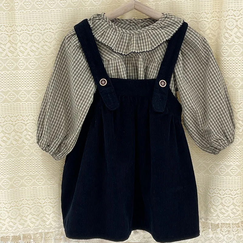 

Платья для девочек от 2 до 10 лет, Вельветовая детская одежда темно-синего цвета, платье на бретелях для маленьких девочек, модель осени и весны 2025 года