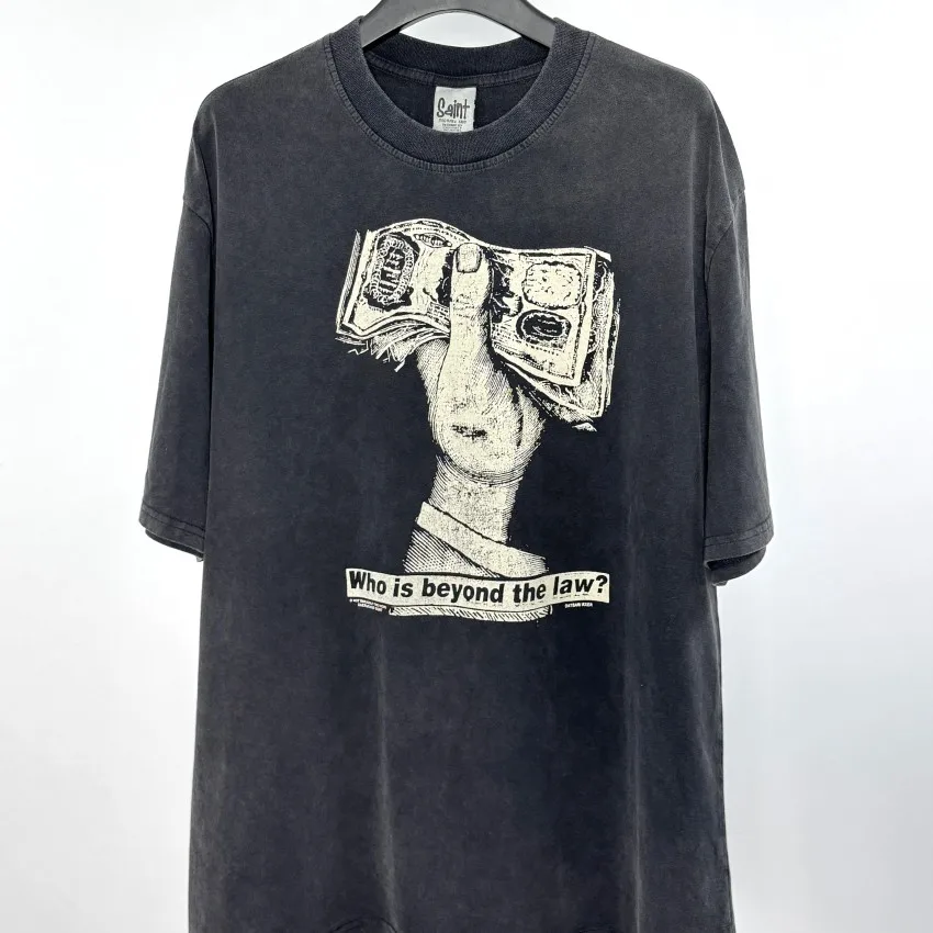 

Summer Oversized Digital Direct Printing Saint T-Shirts Streetwear Vintage Washed Black T Shirt Tee Cotton Tops