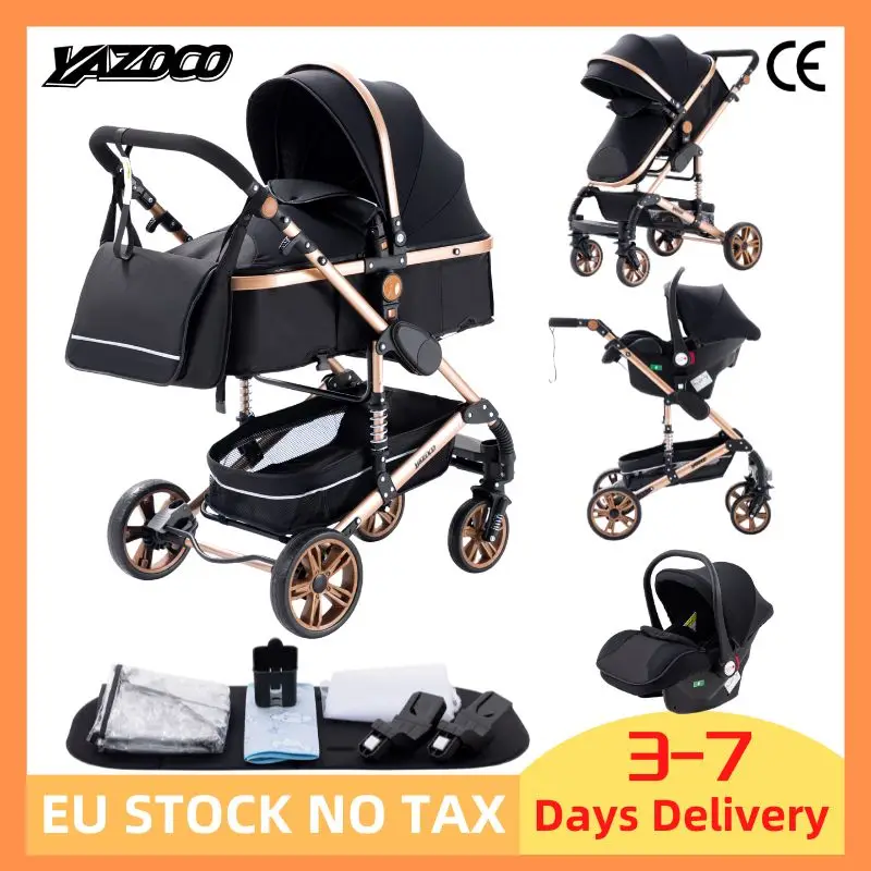 Newest Baby Stroller 3 in 1 Lightweight High Landscape Baby Carriage Aluminum Frame Travel System with Car Seat Pram for Newborn