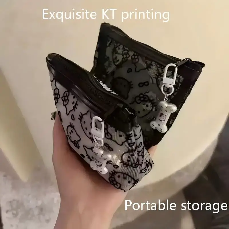 Kawaii Cartoon Netz-Aufbewahrungstasche Transparente Tasche Tragbare Hello Kitty Kosmetik-Aufbewahrungstasche Geeignet für Mädchen-Reiseaccessoires – Detail 3