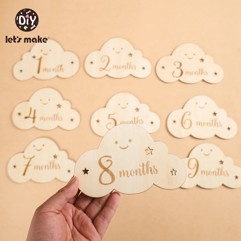 

Let's Make 8pcs/Set Baby Milestone Card 1-12 Month Handmade Vintage Photography Props Wooden Cloud Age Cards Personalised Name