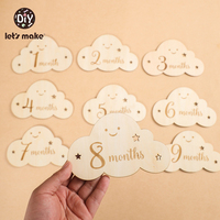 Let's Make 8pcs/Set Baby Milestone Card 1-12 Month Handmade Vintage Photography Props Wooden Cloud Age Cards Personalised Name