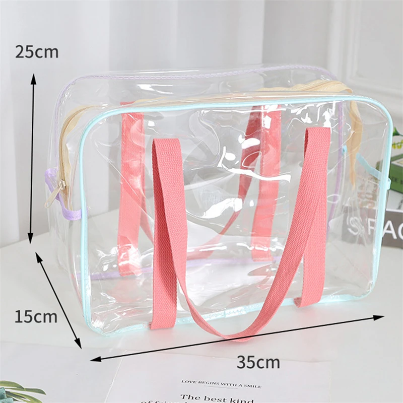 1Pc Beach Bag Women Clear Summer Beach Bag Waterproof Large Travel Zipper Shoulder Bag Female Washing Toiletry Bag Handbag