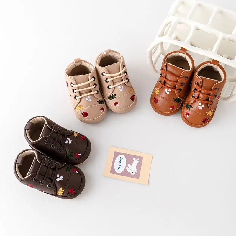 Baby Sneaker Soft PU High Quality Anti-slip Sole Ankle-covered Newborn Toddler Little Boots Spring Autumn 2024 Fashion BMB3140