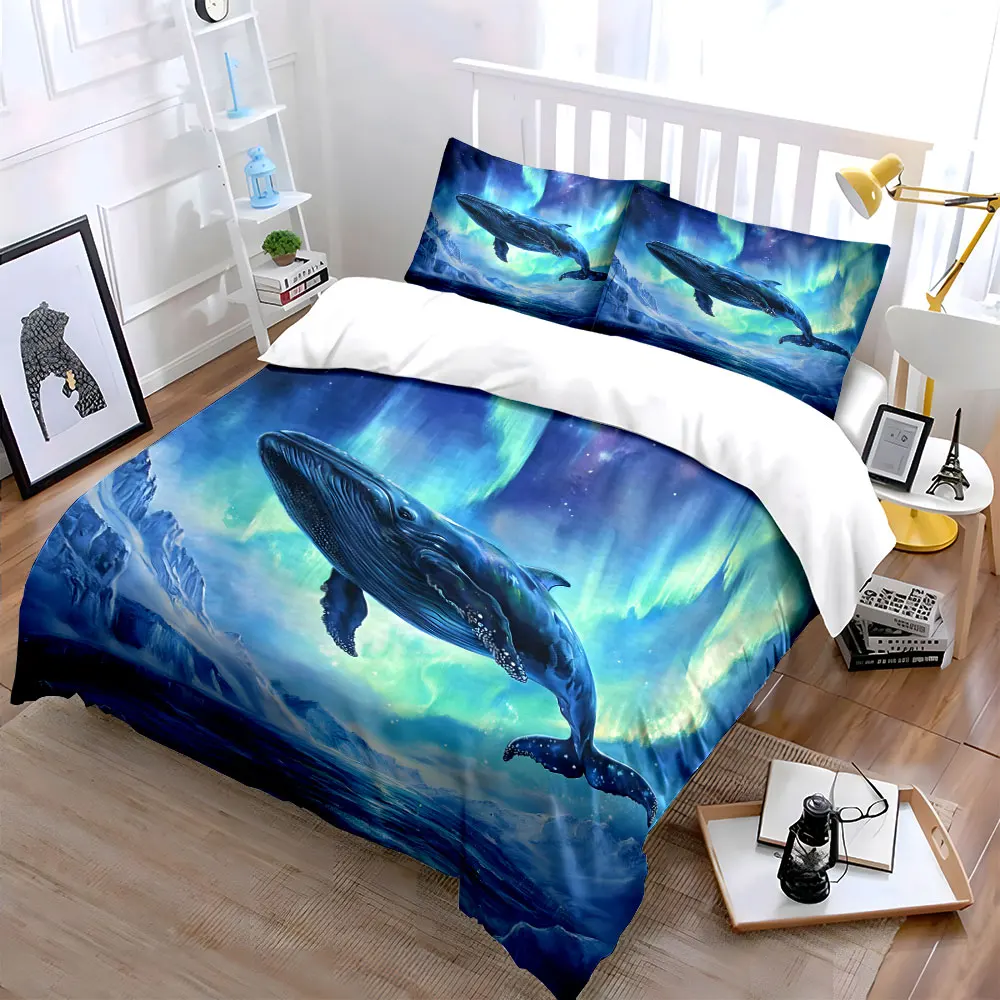 Aurora Whale Art Decor Set Soft Skin-Friendly Bedding Set Includes 1 Duvet Cover And 2 Pillowcase, Gift