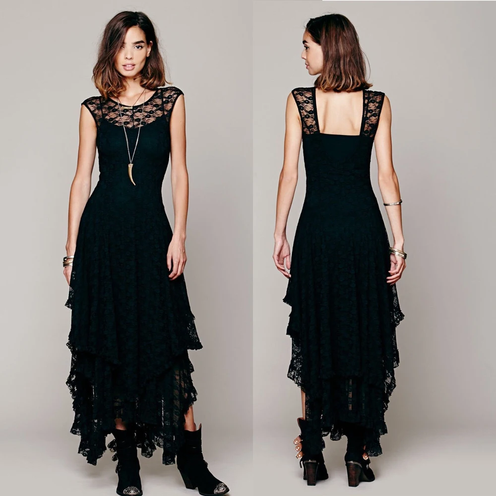 Vintage Floral Maxi Dress Lace Hippie Boho People Long Dresses Embroidery Crochet Party Backless Sleeveless Dropshipping