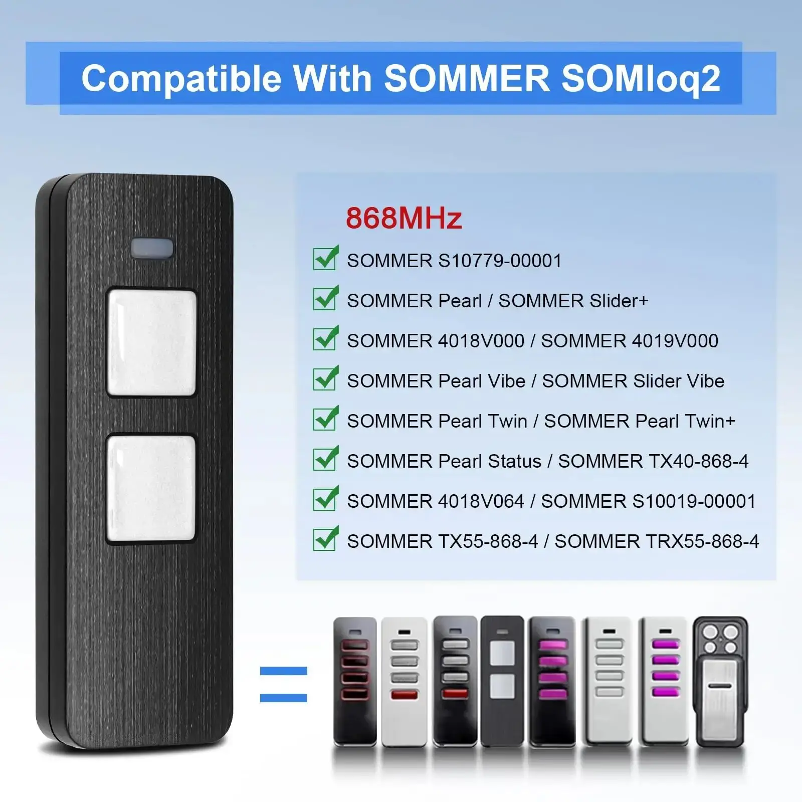 4018V000 4/4015862001900/S10019-0001 용 SOMMER 4 채널 송신기와 호환되는 868MHz 원격 제어 차고 문