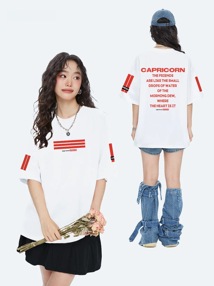 Capricorn American High Street Letter Pure Cotton Short Sleeve Women's T-shirt Summer New Fashion Brand Half Sleeve Top