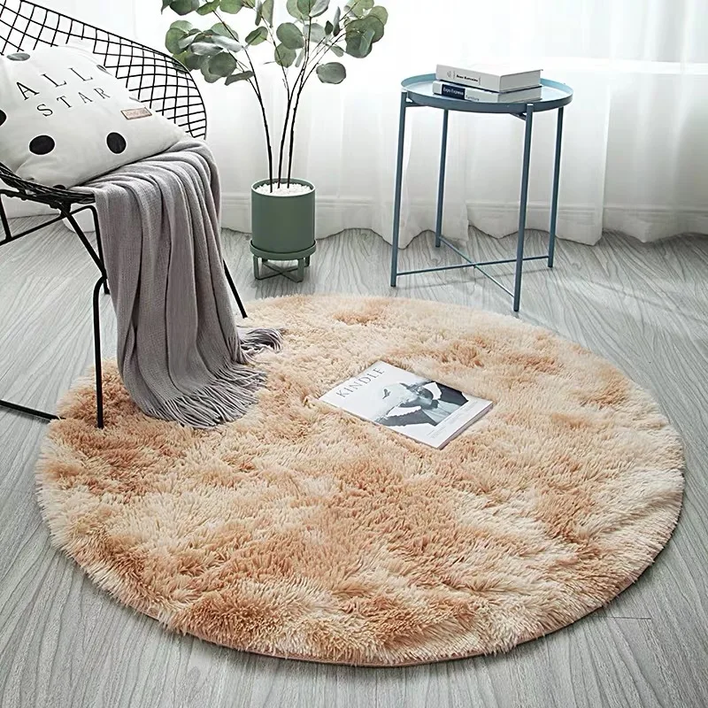 

Nordic tie dye gradient long silk carpet round basket chair yoga mat living room floor mat plush carpet