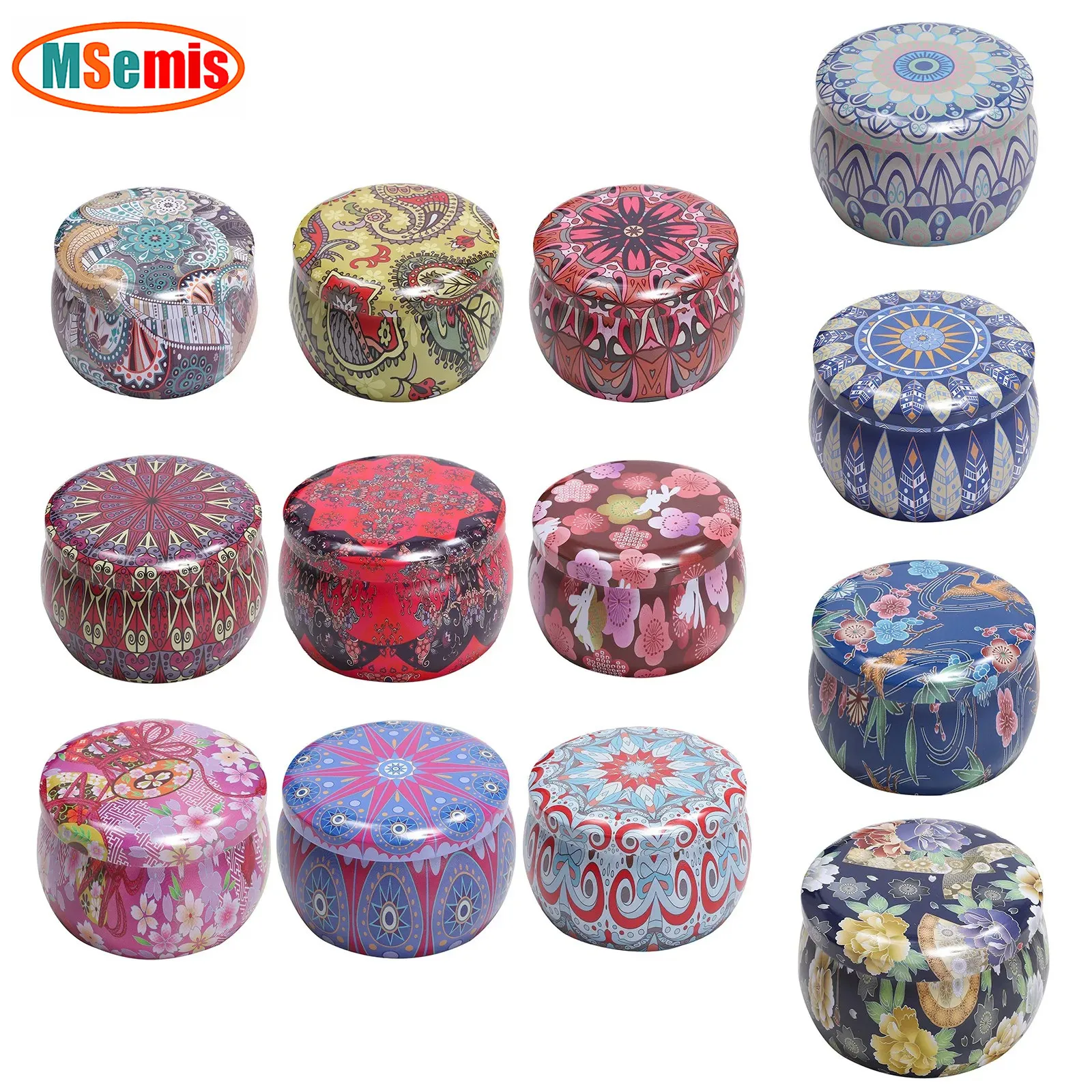 

Flower Print Candle Tins Container Tinplate Candle Tins with Lid Drum Shape for Candle Making DIY Arts And Crafts