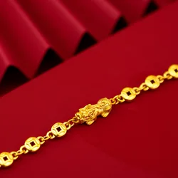 18K Real Gold Bracelet Retro Copper Coin Twisted Gold Plated Bracelet for Men & Women Wedding Jewelry Gifts