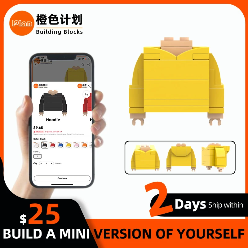 

Orange Plan customize Building blocks character personalized DIY design hoodie top small particle photo