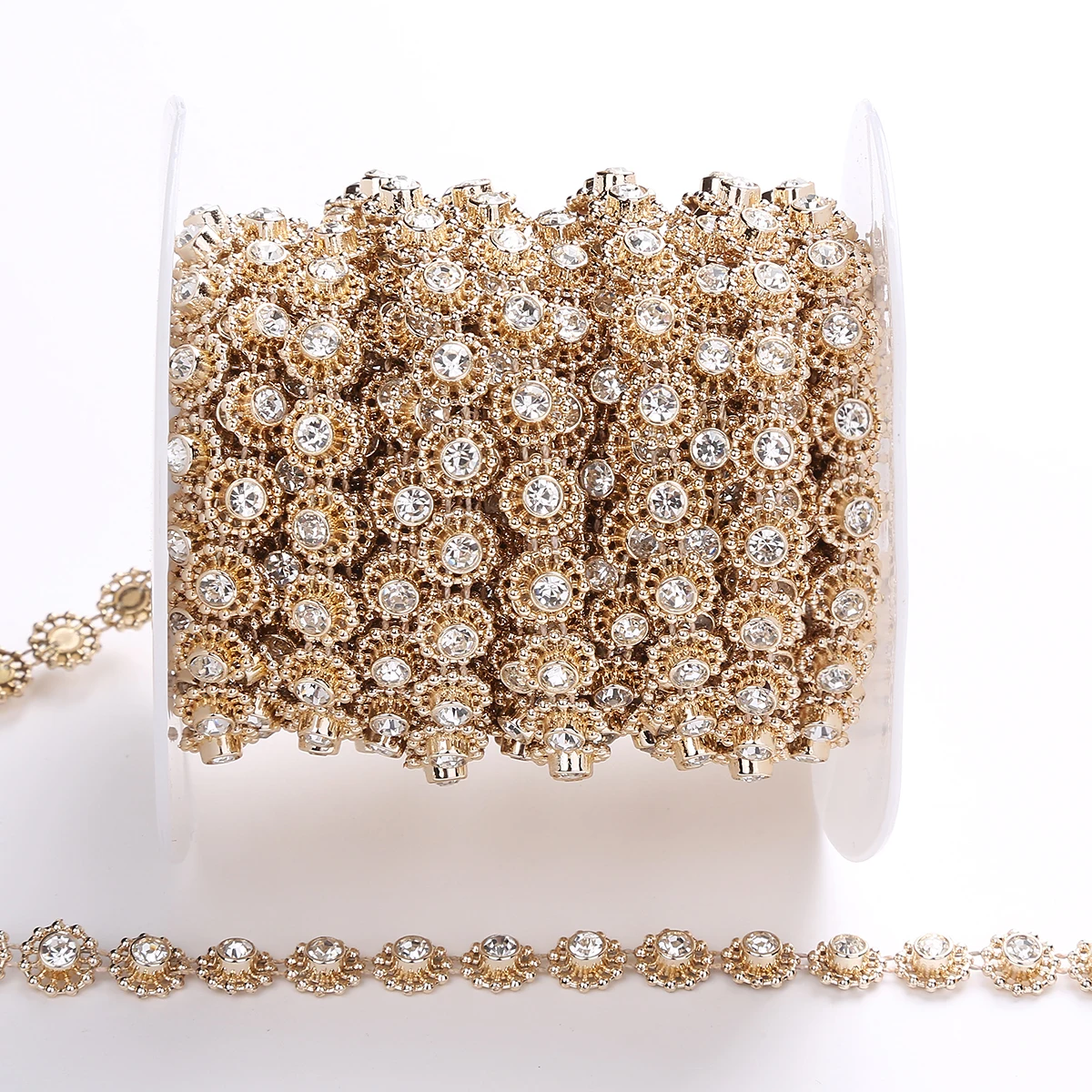 10yards Golder Color ABS Pearl Crystal Rhinestone Chain Sewing Banding Trim Wedding party jewelry handwork